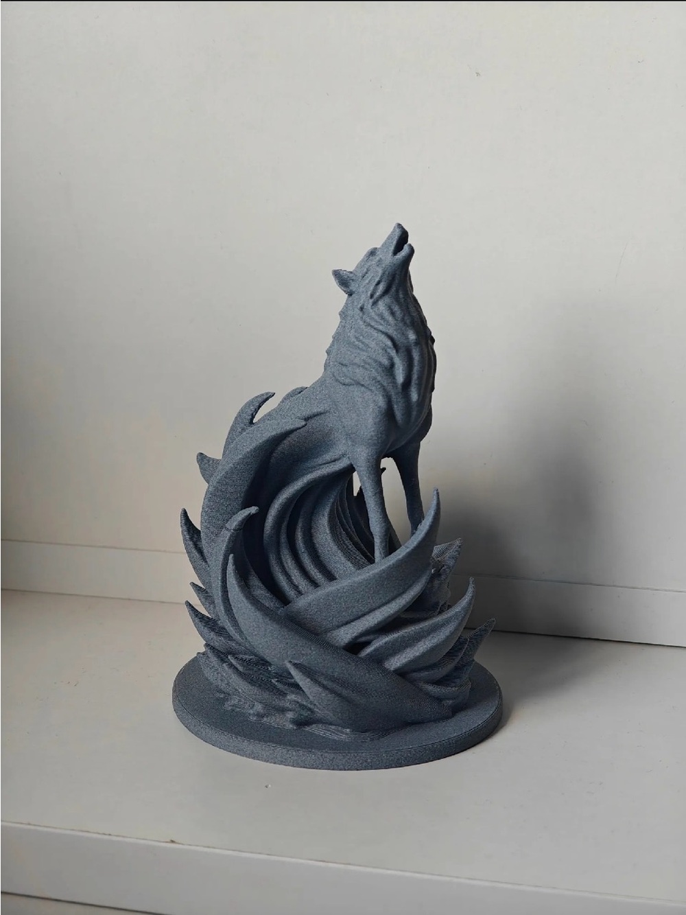 Grey Howling Wolf Sculptural Art Figurine